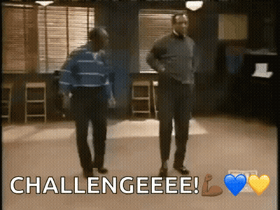 Two Men Dancing In A Room With The Words Challengeeee GIF