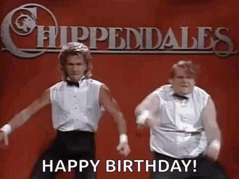 Two Men Dancing In Front Of Happy Birthday Sign GIF
