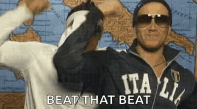Two Men Dancing In Sunglasses In Front Of World Map GIF