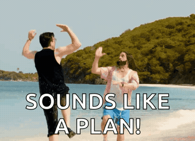 Two Men Dancing On Beach Saying Sounds Like A Plan GIF