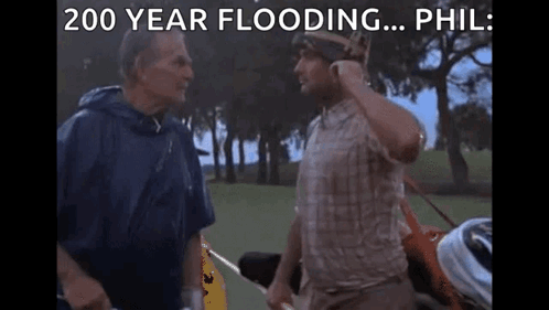 Two Men Discussing 200 Year Flooding Phil On Golf Course GIF