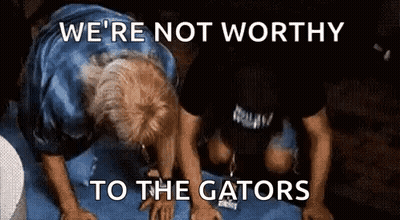 Two Men Doing Push Ups We're Not Worthy To The Gators GIF