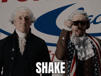 Two Men Dressed As George Washington And Abraham Lincoln Are Shaking GIF