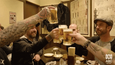 Two Men Drinking Milk And Eating Fried Chicken GIF