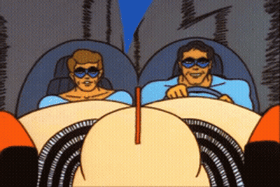 Two Men Driving Car With Red Stripe GIF