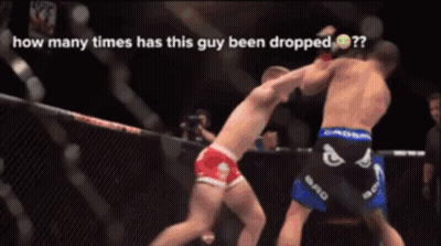 Two Men Fighting In Boxing Ring How Many Times Has This Guy Been Dropped GIF