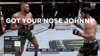 Two Men Fighting In Boxing Ring Saying Got Your Nose Johnny GIF
