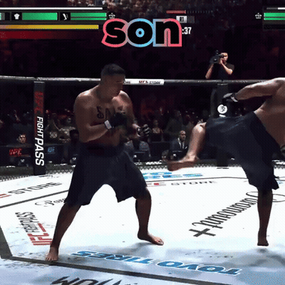 Two Men Fighting In Boxing Ring Saying Son GIF