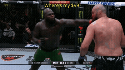 Two Men Fighting In Boxing Ring Saying Where's My $99 GIF