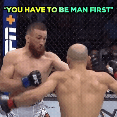 Two Men Fighting In Boxing Ring Saying You Have To Be Man First GIF