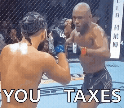 Two Men Fighting In Boxing Ring Saying You Taxes GIF