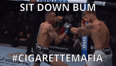 Two Men Fighting In Boxing Ring Sit Down Bum GIF