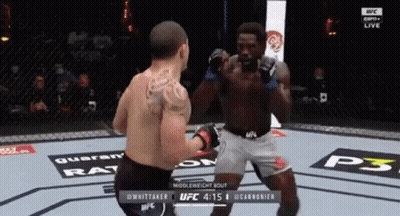 Two Men Fighting In Boxing Ring With Back Tattoo GIF