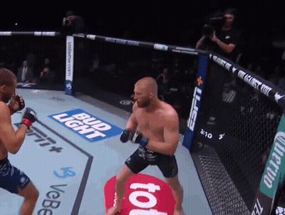 Two Men Fighting In Boxing Ring With Bud Light And ESPN GIF