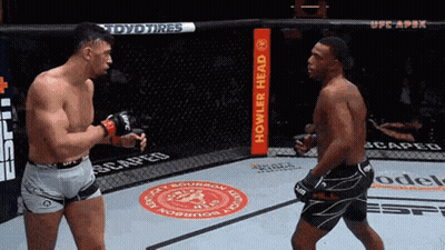 Two Men Fighting In Boxing Ring With Howler Head Sign GIF