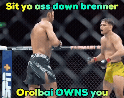 Two Men Fighting In Cage Sit Yo Ass Down Brenner Oralbai Owns You GIF