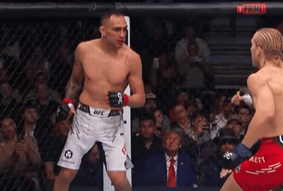 Two Men Fighting In Cage Wearing UFC Shorts GIF