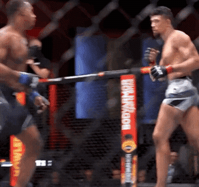 Two Men Fighting In Cage With Bodyarmor Banner GIF
