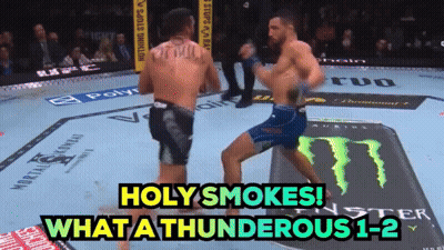 Two Men Fighting In Ring Holy Smoke What A Thunderous 1-2 GIF