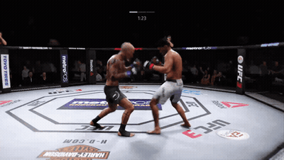 Two Men Fighting In UFC Ring With Harley-Davidson GIF