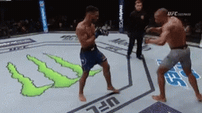 Two Men Fighting In UFC Ring With Monster Energy Logo GIF