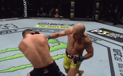 Two Men Fighting In UFC Ring With Reebok Shorts GIF