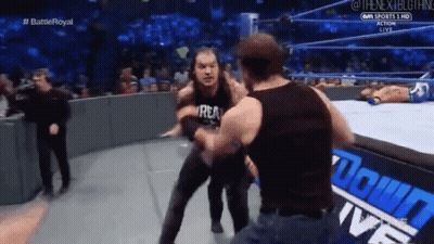 Two Men Fighting In Wrestling Ring With Crowd GIF