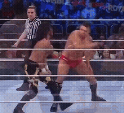 Two Men Fighting In Wrestling Ring With Referee GIF