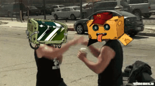 Two Men Fighting One Wearing McDonald's Hat GIF