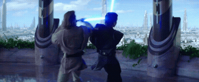 Two Men Fighting With Lightsabers GIF