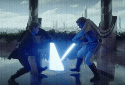 Two Men Fighting With Lightsabers GIF