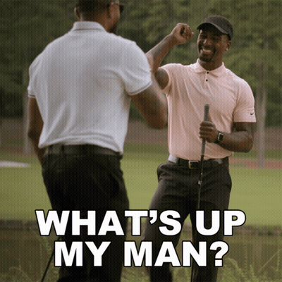 Two Men High-Fiving Saying What's Up My Man GIF