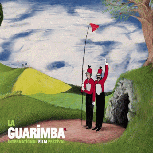 Two Men Holding Flags At La Guarimba International Film Festival GIF