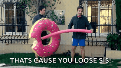 Two Men Holding Giant Donut Pool Noodle GIF
