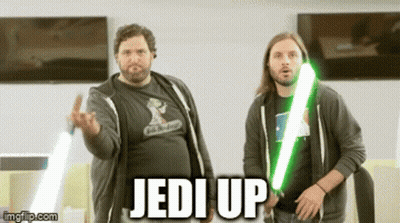 Two Men Holding Lightsabers GIF