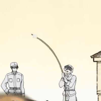 Two Men Holding Long Stick GIF