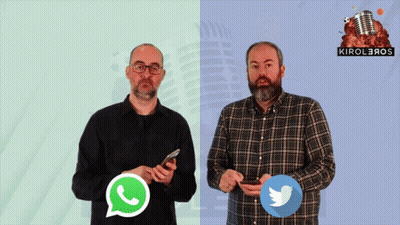 Two Men Holding Phones With Twitter Icon GIF