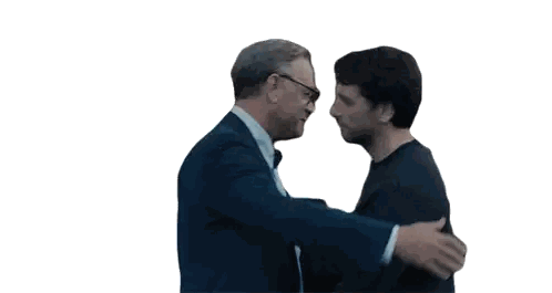 Two Men Hugging And Looking At Each Other Sticker