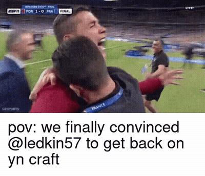 Two Men Hugging Soccer Field We Finally Convinced @ Ledkin57 To Get Back On Y'n Craft GIF