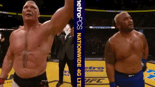 Two Men In A Boxing Ring With A Banner That Says Metropcs Nationwide 4G GIF