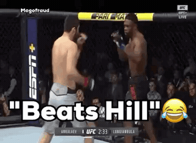 Two Men In A Boxing Ring With The Words " Beats Hill " GIF
