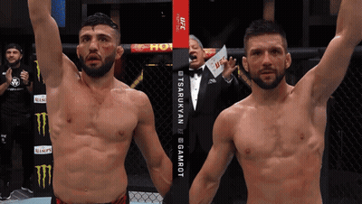 Two Men In A Boxing Ring With Ufc Written On A Sign GIF