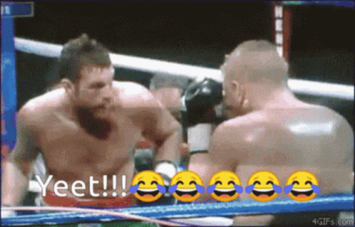 Two Men In A Boxing Ring With Yeet Written On The Bottom Right GIF