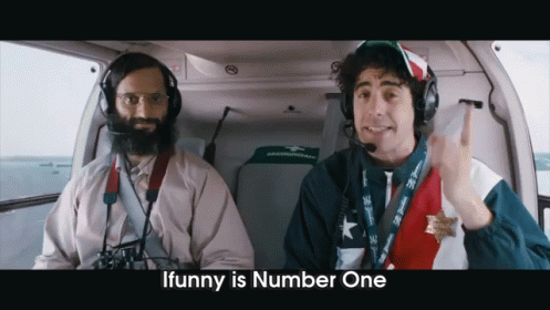 Two Men In Helicopter With IFunny Number One Sign GIF