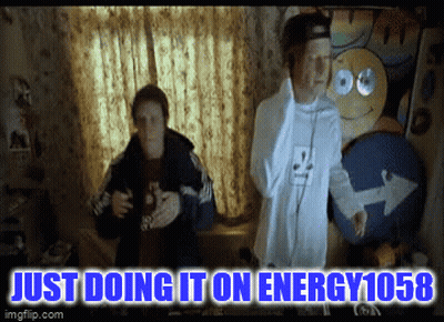 Two Men In A Room Saying Just Doing It On Energy 1068 GIF