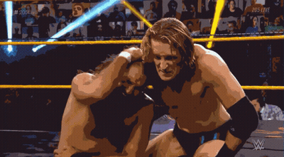 Two Men In A Wrestling Ring With 205 Live Written On The Bottom GIF