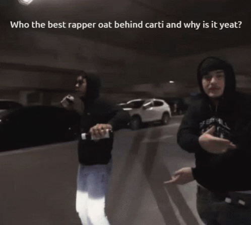 Two Men In An Elevator With The Caption Who The Best Rapper Oat Behind Carter And Why Is It Yeat GIF