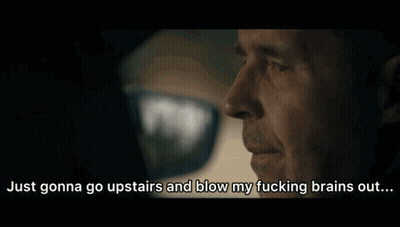 Two Men In Blue Car Saying Just Gonna Go Upstairs And Blow My Fucking Brains Out GIF