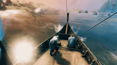 Two Men In Boat In Water GIF