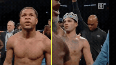 Two Men In Boxing Ring One Wearing Crown GIF